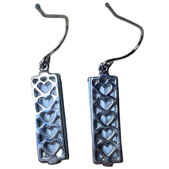 Vintage Aqua & Silver Tone Drop Rectangle Shaped Earrings w/ Fish Hook Closures - Picture 5 of 6